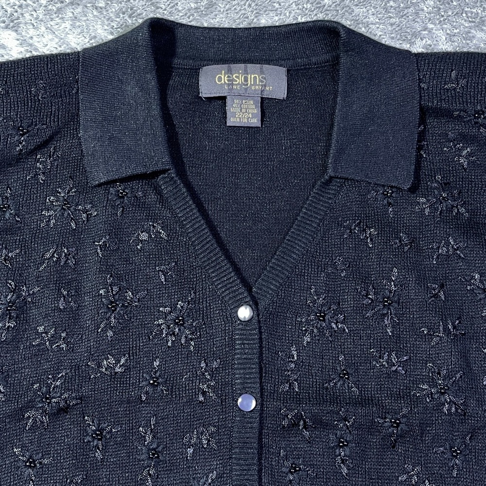 Lane Bryant Designs Beaded Cardigan Women's Sweater Plus Size Black Floral 22/24